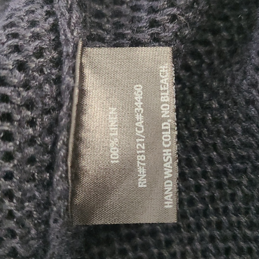 Eileen Fisher Linen Open Knit Sweater Tunic Top Navy Blue Large Minimalist Boho - Picture 12 of 13